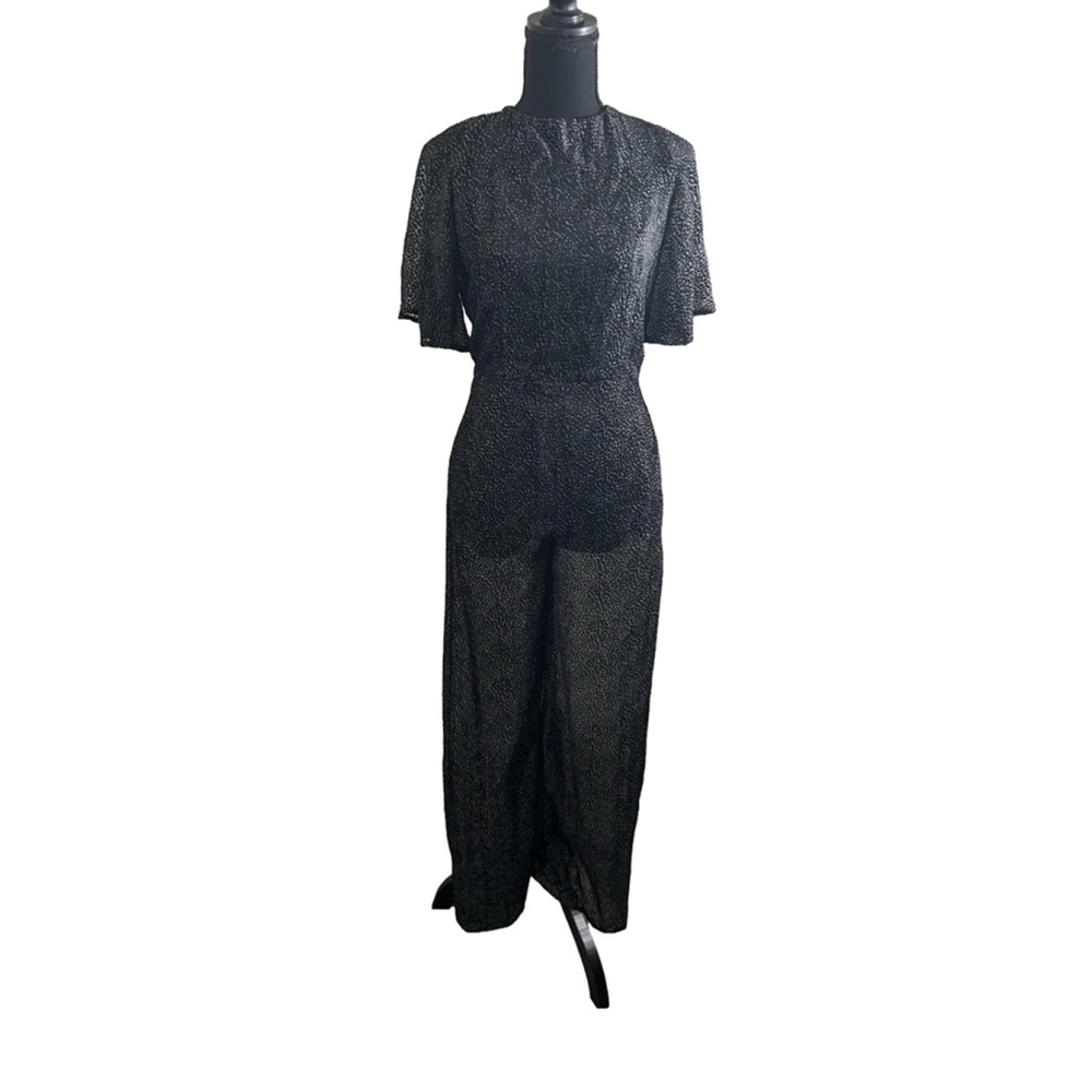 Line & Dot Women's Black Lightweight Flowy Sheer Wide Leg Jumpsuit XS